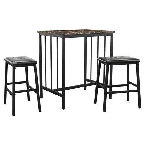 Weston Home Amirah Faux Marble 3 Piece Counter Height Dining Set Bar Table Sets Counter