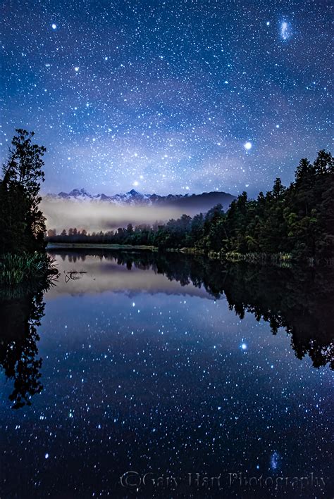 Night Sky Reflection Lake Matheson New Zealand