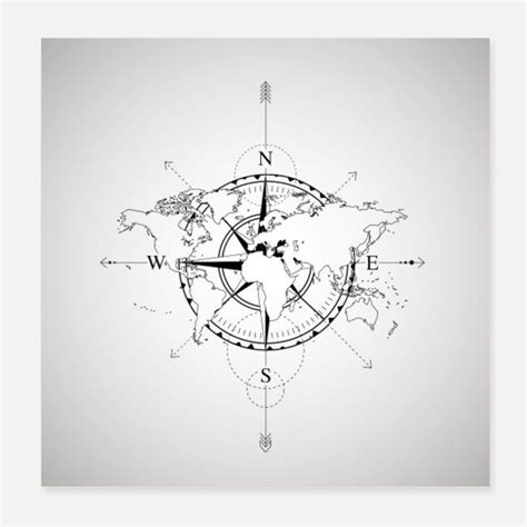 Kompass Poster Spreadshirt Mapa Del Mundo Tatuajes Tatuajes De