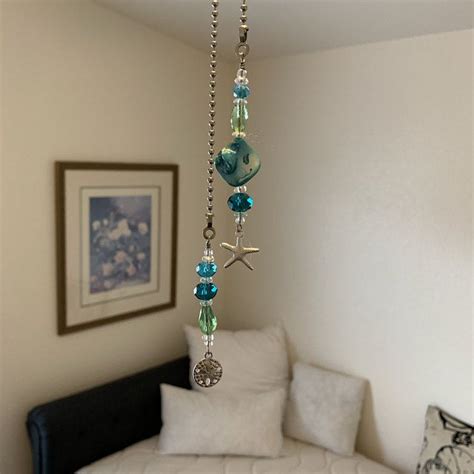 Coastal Theme Ceiling Fan And Light Pull Chain Set With Starfish And