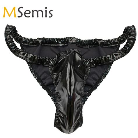 Msemis Mens Sexy Lingerie Underwear Shiny Spandex Latex Sissy Rubber Briefs Underpants Gay Mens