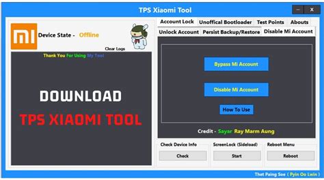 TPS Xiaomi Tool To Unlock Disable Remove Mi Account Latest