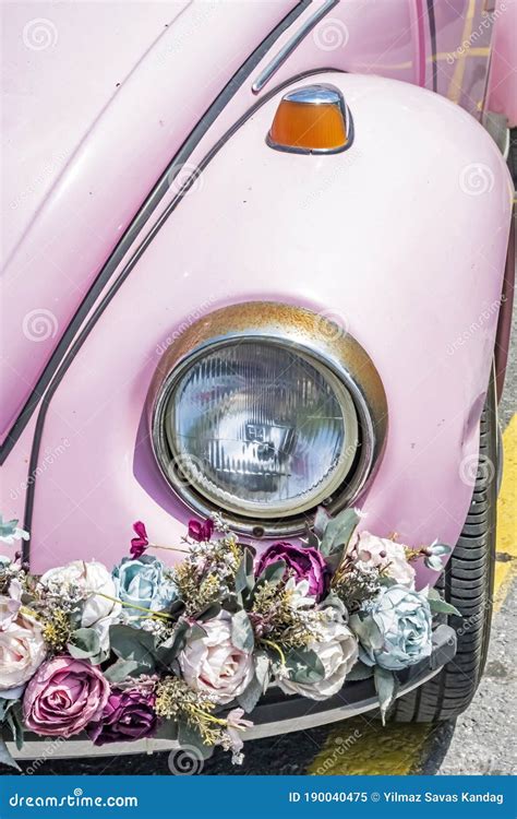 Pink Volkswagen Beetle Car Decorated With Flowers Stock Image Image