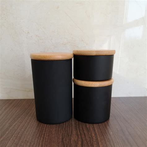 10oz Glass Candle Jar With Wooden Lid White And Black Frosted Glass Candle Jar Buy Wholesale