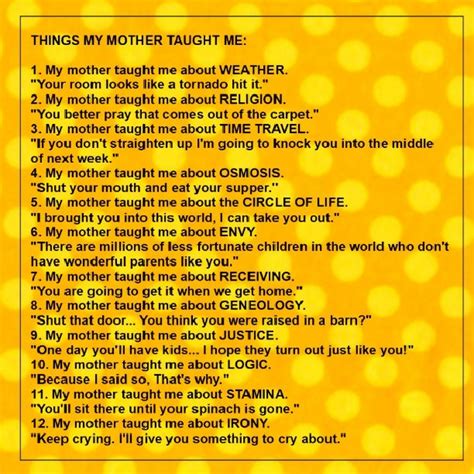 Things My Mother Taught Me Free Printable Mom Birthday Quotes Mother