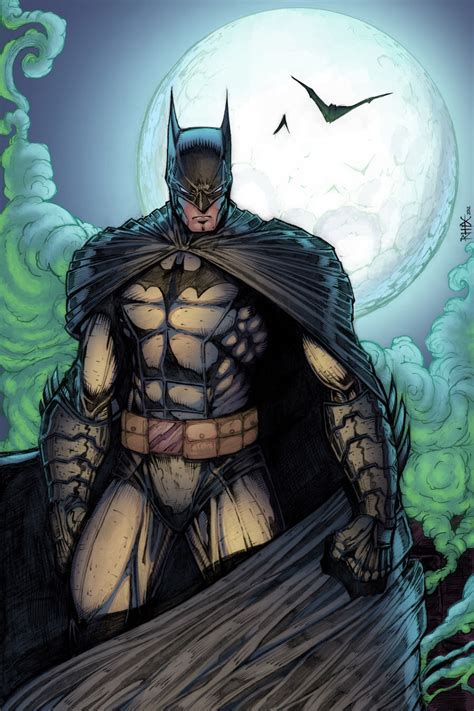 A Batman Standing On Top Of A Pile Of Wood In Front Of A Full Moon