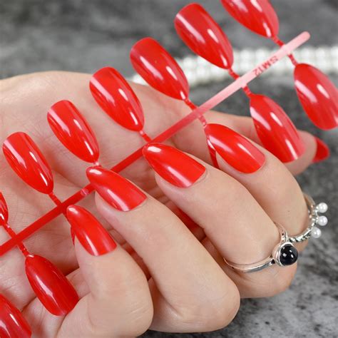 Sexy Red Stiletto Strawberry Press On Nails Full Cover Short Coffin