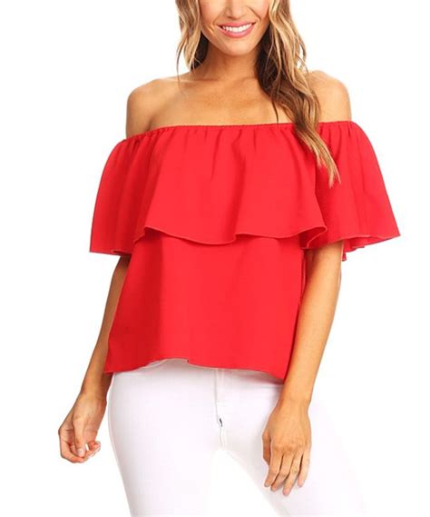 Take A Look At This Red Ruffle Accent Off Shoulder Top Today Off Shoulder Tops Off Shoulder