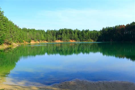 Forest Lake With Emerald Water Beautiful Lake Panorama Stock Image