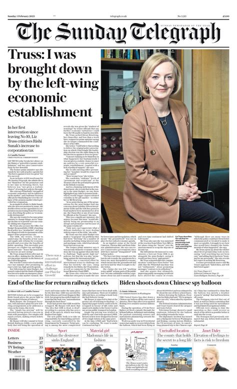 Sunday Telegraph Front Page Th Of February Tomorrow S Papers Today