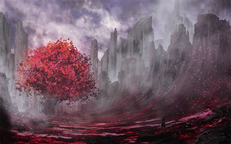 Trees Red Fantasy Art Landscape Wallpaper And Background