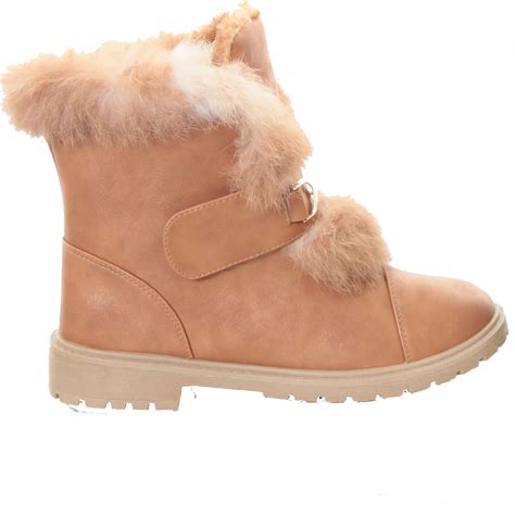 Womens Pu Leather Faux Fur Lined Slip On Winter Warm Flat Ankle Boots