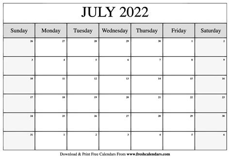 July 2022 Large Printable Calendar Printable July 2022 Calendar