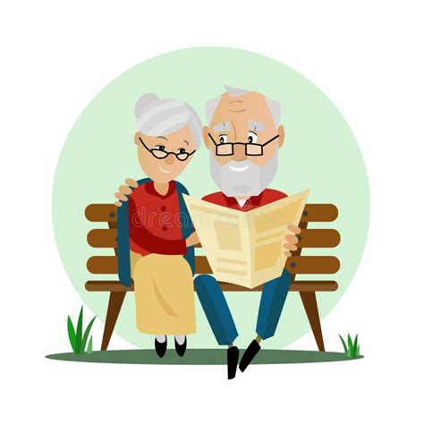 Old Couple Sitting On A Bench In The Park Stock Vector Illustration