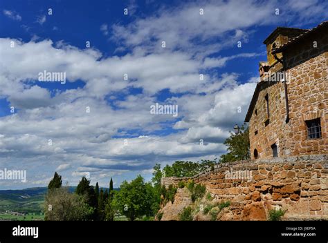 Orvieto Ancient Medieval City Walls And Countryside Panorama Stock