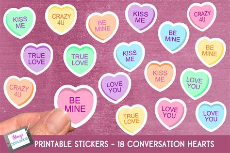 Valentine Stickers 18 Print And Cut Conversation Hearts 961128 Stickers Design Bundles