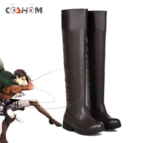 Coshome Anime Attack On Titan Shoes Cosplay Boots Shingeki No Kyojin Eren Jaeger Levi Mikasa