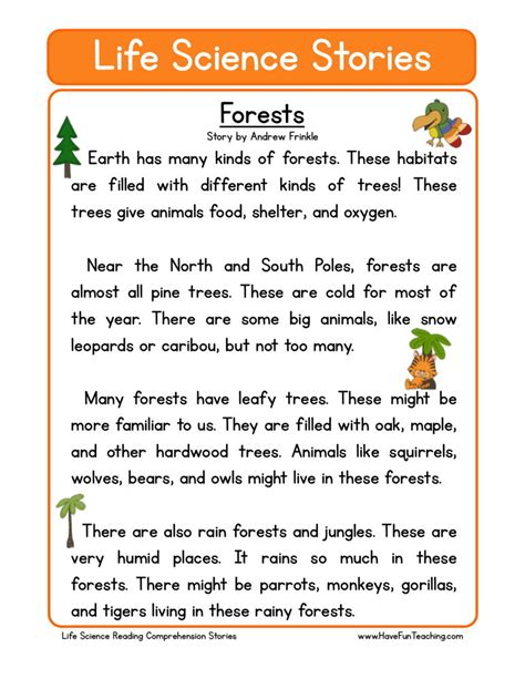 Click here to learn more. Reading Comprehension Worksheet - Forests