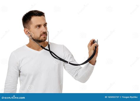 Portrait Of An Handsome Man Doctor Holding Stethoscope Stock Image Image Of Help Isolated