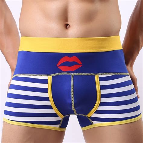 Sexy Men Underwear Cotton Boxers Shorts Striped Low Waist Panties Man U