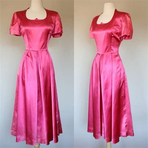 1950s Pink Satin Dress Long Formal Prom Bridesmaid Short Etsy Satin
