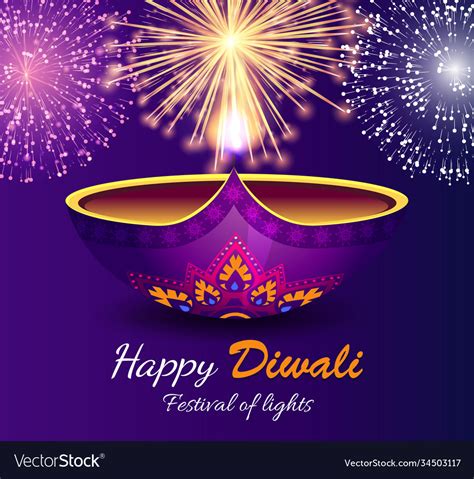Happy Diwali Festival Lights Bright Fireworks Vector Image