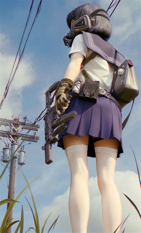 1280x2120 Anime Girl With Machine Gun In Hand Iphone 6 Hd 4k