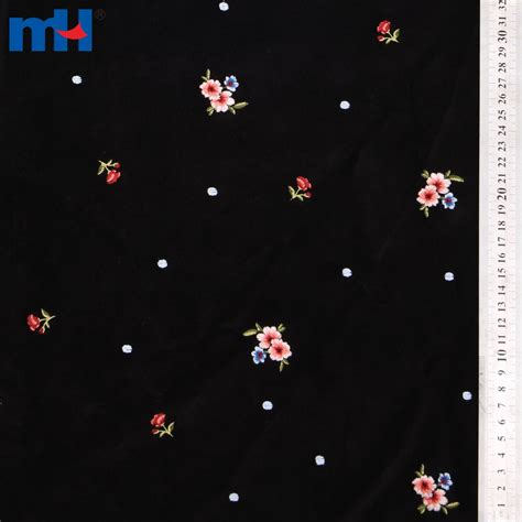 Floral Embroidered Black Velvet Fabric