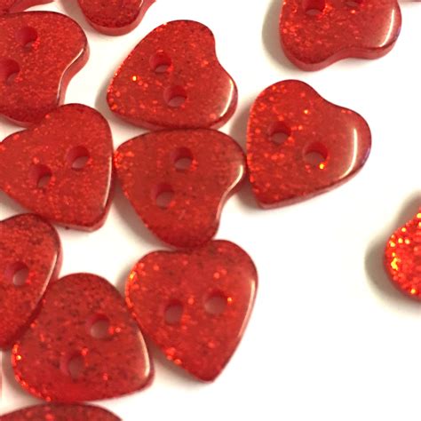 10 X 10mm Red Mini Glitter Heart Buttons The Button Shed