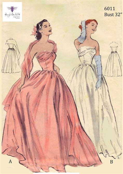 Vintage 1950s Sewing Pattern Ball Gown Prom Dress Bridal Etsy Uk
