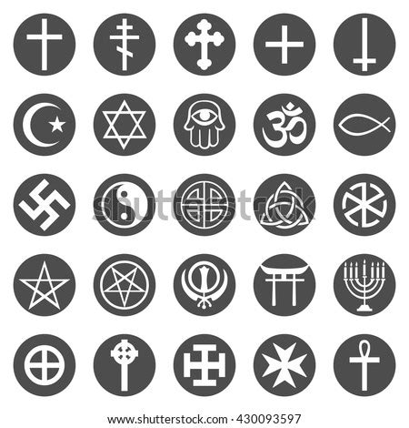 Vector Set Black Circle Religious Symbols Stock Vector