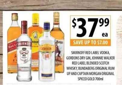 Smirnoff Red Label Vodka Gordons Dry Gin Johnnie Walker Red Label