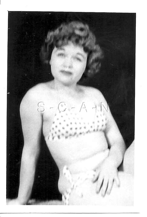 Org Vintage 1940s 50s Semi Nude RP Brunette Sitting Polka Dot Bikini