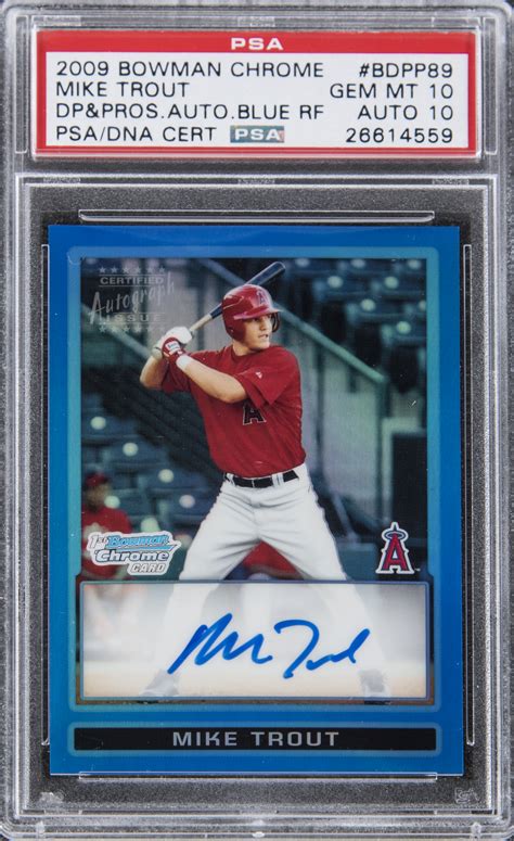 Mike trout **for the best user experience so many prospect/rookie cards that might even be 1/1 that are worthless unless you can sell it to the player themselves (or someone in their family). Lot Detail - 2009 Bowman Chrome Draft Prospects #BDPP89 Mike Trout (Blue Refractor) Signed ...