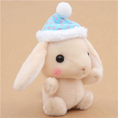 Beige Bunny Rabbit With Blue Cap Poteusa Loppy Plush Toy From Japan