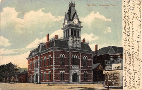 Ohio Postcard 1908 Crestline City Hall Building Store Advertising Ebay