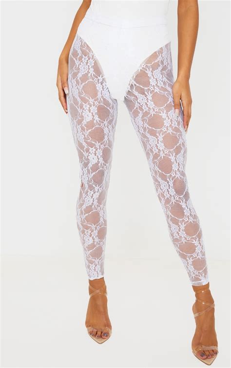 White Lace Leggings Bottoms Prettylittlething Ca