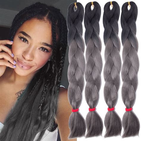 24inch 10pcs Ombre Gray Braiding Hair High Temperature Wire Ombre Grey