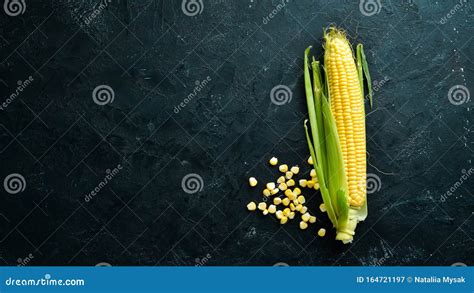 Fresh Corn On A Black Background Vegetables Stock Image Image Of