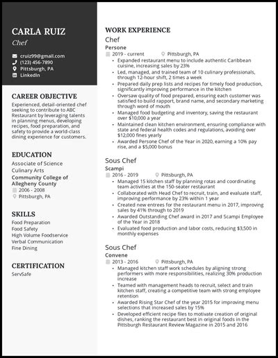 5 Chef Resume Examples To Get You Hired In 2022