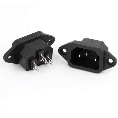 2pcs Pannel Mount 3 Pin Iec320 C14 Male Plug Power Inlet Socket Black