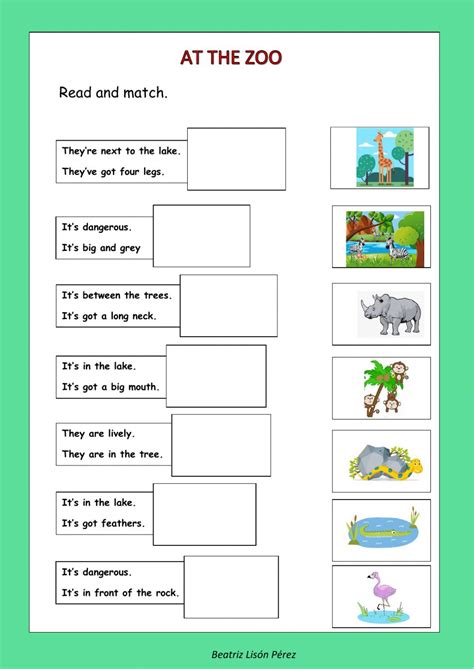 At The Zoo Read And Match Interactive Worksheet