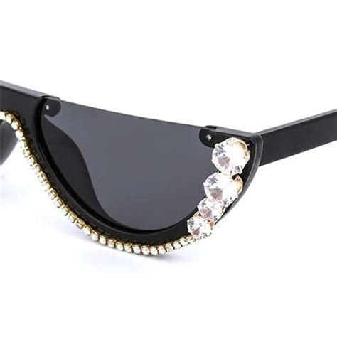 Black And White Womens Diamond Cateye Crystal Bejeweled Metal Frame