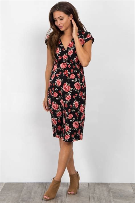 black floral short sleeve wrap fitted maternity dress fitted maternity dress dresses
