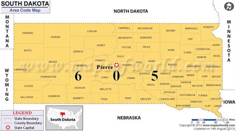 South Dakota Area Codes Map Of South Dakota Area Codes