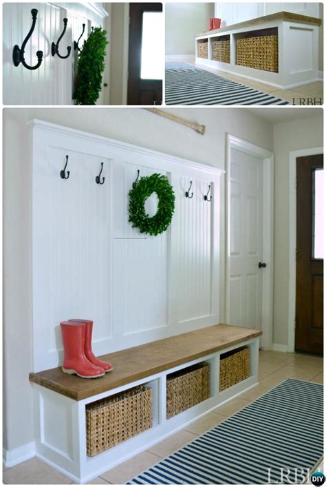 My version of this system from pottery barn: 20 Best Entryway Bench DIY Ideas Projects [Picture ...