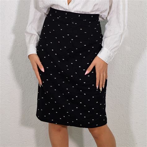 Vintage S Black Pencil Skirt With White Dots Vesture Online