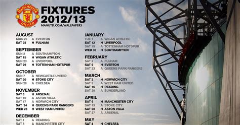 Manchester united match schedule in 2012-2013 | Manchester United