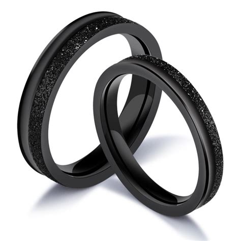 Titanium Black Ring For Couples Half Polish And Half Abravise Blasting