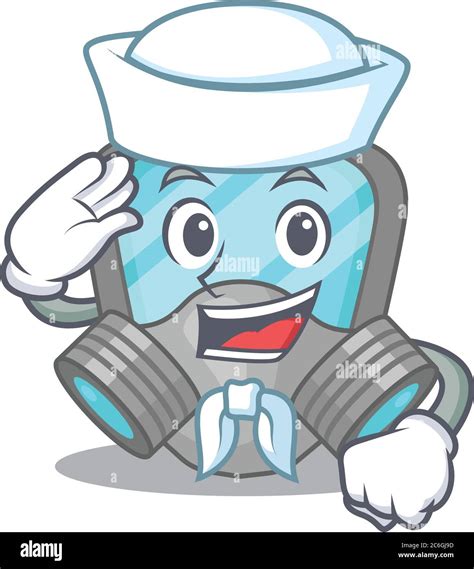 Smiley Sailor Cartoon Character Of Respirator Mask Wearing White Hat